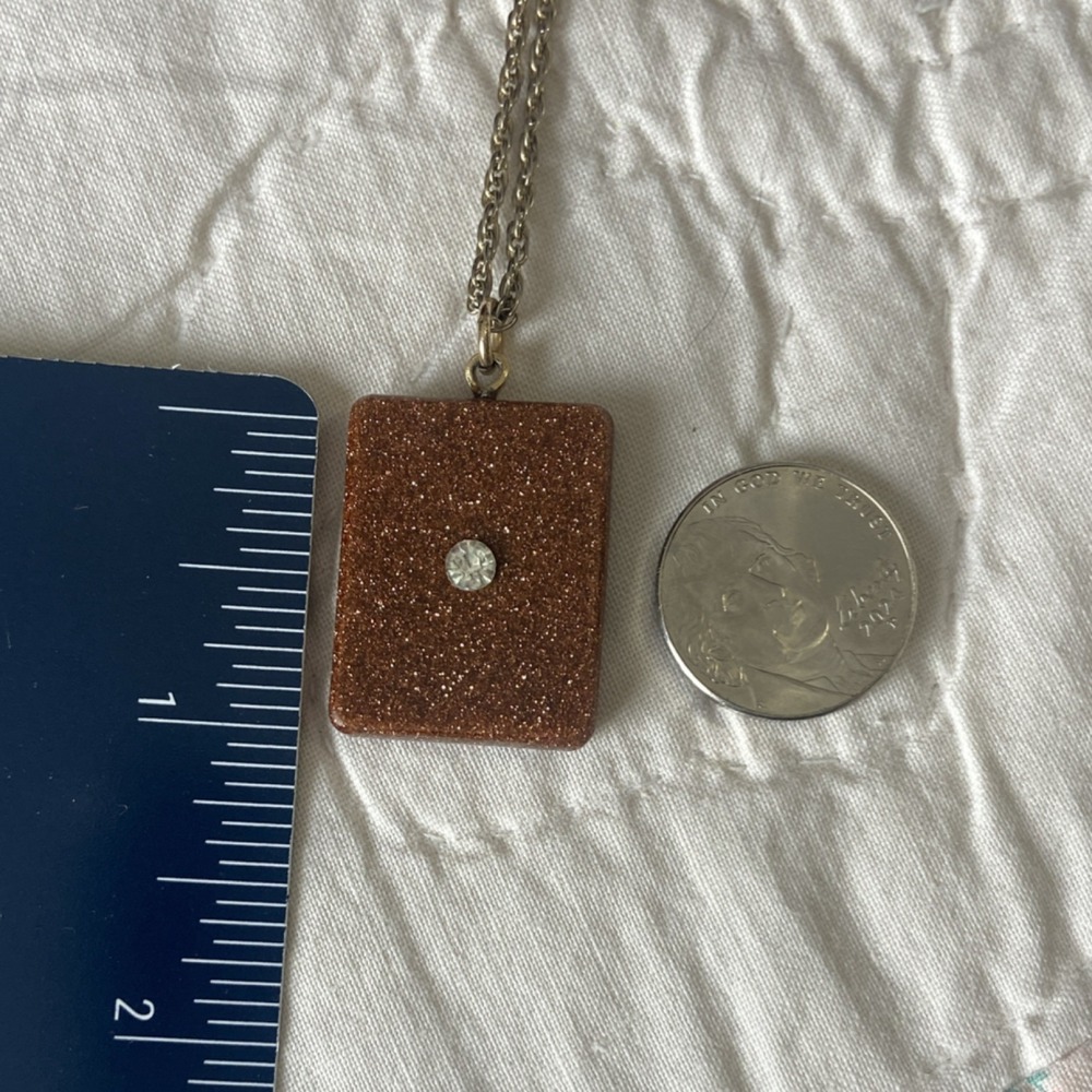 Vintage Goldstone With Crystal Unique Sparkly Shimmer Mystical Gold Necklace - Picture 4 of 8